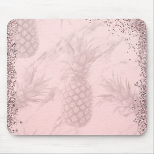 Roze Rose Gold Glitter Pineappel Tropische afbeeld Muismat