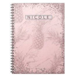 Roze Rose Gold Glitter Pineappel Tropische afbeeld Notitieboek