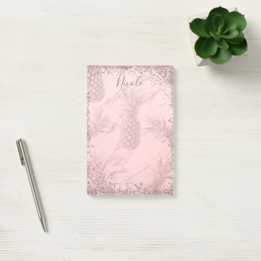 Roze Rose Gold Glitter Pineappel Tropische afbeeld Post-it® Notes (Kantoor)