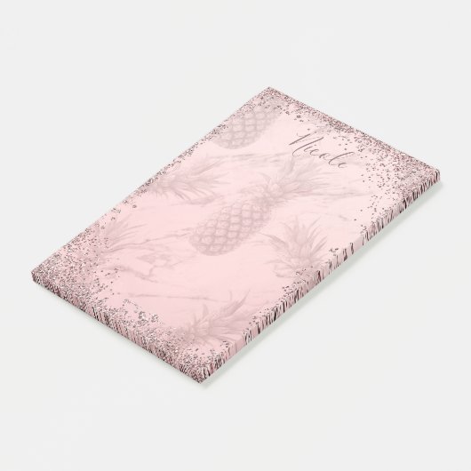 Roze Rose Gold Glitter Pineappel Tropische afbeeld Post-it® Notes (Schuin)