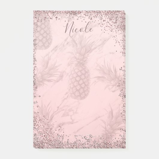Roze Rose Gold Glitter Pineappel Tropische afbeeld Post-it® Notes (Voorkant)