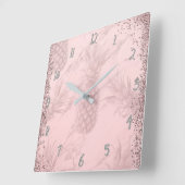 Roze Rose Gold Glitter Pineappel Tropische afbeeld Vierkante Klok (Hoek)