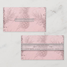 Roze Rose Gold Glitter Pineappel Tropische afbeeld Visitekaartje