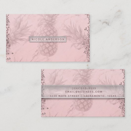Roze Rose Gold Glitter Pineappel Tropische afbeeld Visitekaartje (Voorkant / Achterkant)