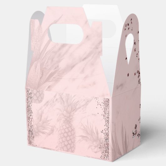 Roze Rose Gold Glitter Pineappel Tropische Partij Bedankdoosjes (Geopend)