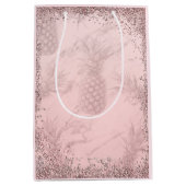 Roze Rose Gold Glitter Pineappel Tropische Partij Medium Cadeauzakje (Voorkant)