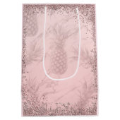Roze Rose Gold Glitter Pineappel Tropische Partij Medium Cadeauzakje (Achterkant)