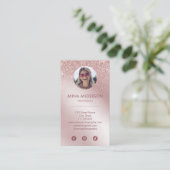 Roze Rose Gold Glitter Professional Social Media Visitekaartje (Staand voorkant)