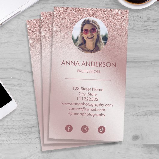 Roze Rose Gold Glitter Professional Social Media Visitekaartje