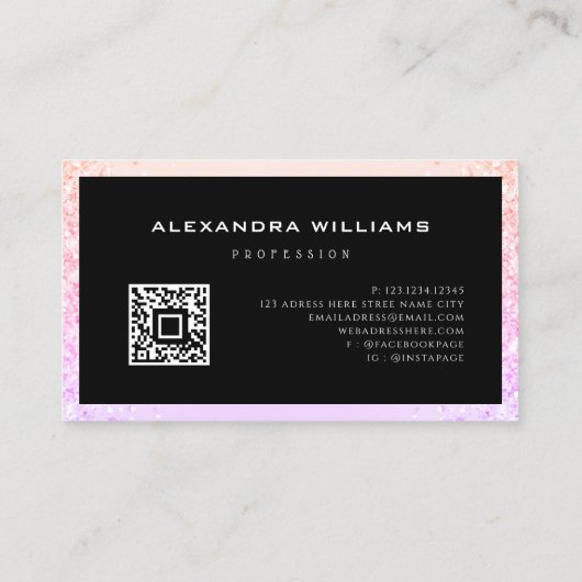 Roze Rose Gold Glitter QR Code Scissor Modern Visitekaartje (Achterkant)