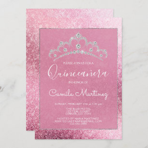 Roze Rose Gold Glitter Quinceanera met Tiara Kaart