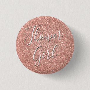 Roze Rose Gold Glitter & Sparkle Bloemenmeisje Ronde Button 3,2 Cm
