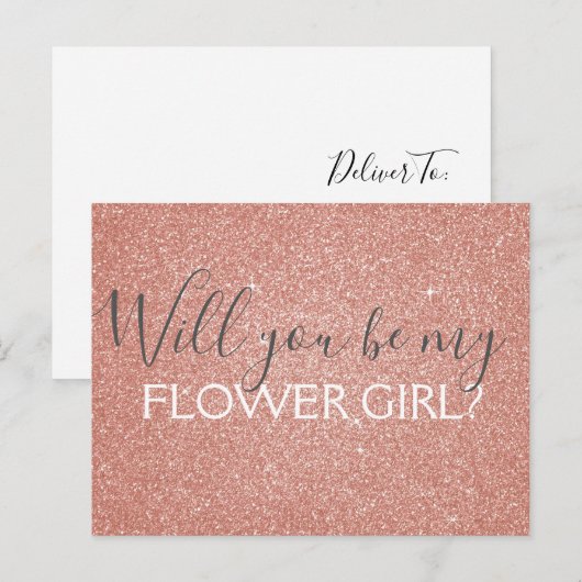 Roze Rose Gold Glitter & Sparkle Bloemenmeisje Uitnodiging Briefkaart (Voorkant / Achterkant)