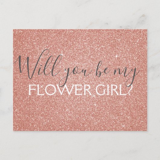 Roze Rose Gold Glitter & Sparkle Bloemenmeisje Uitnodiging Briefkaart (Voorkant)