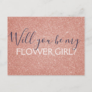 Roze Rose Gold Glitter & Sparkle Bloemenmeisje Uitnodiging Briefkaart
