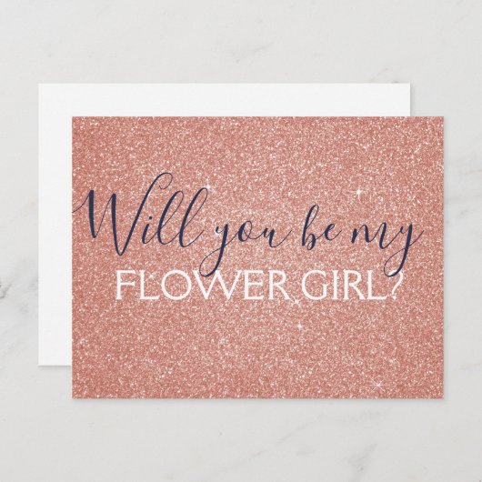 Roze Rose Gold Glitter & Sparkle Bloemenmeisje Uitnodiging Briefkaart (Voorkant / Achterkant)