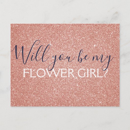 Roze Rose Gold Glitter & Sparkle Bloemenmeisje Uitnodiging Briefkaart (Voorkant)