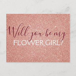 Roze Rose Gold Glitter & Sparkle Bloemenmeisje Uitnodiging Briefkaart