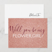 Roze Rose Gold Glitter & Sparkle Bloemenmeisje Uitnodiging Briefkaart (Voorkant / Achterkant)