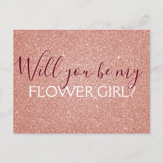 Roze Rose Gold Glitter & Sparkle Bloemenmeisje Uitnodiging Briefkaart (Voorkant)