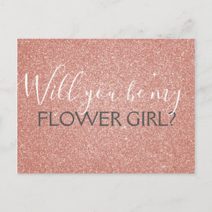 Roze Rose Gold Glitter & Sparkle Bloemenmeisje Uitnodiging Briefkaart