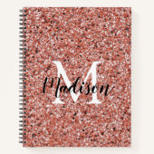 Roze Rose Gold Glitter Sparkle Chic Monogram Naam Notitieboek (Voorkant)