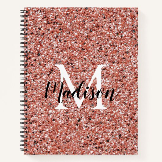 Roze Rose Gold Glitter Sparkle Chic Monogram Naam Notitieboek (Voorkant)