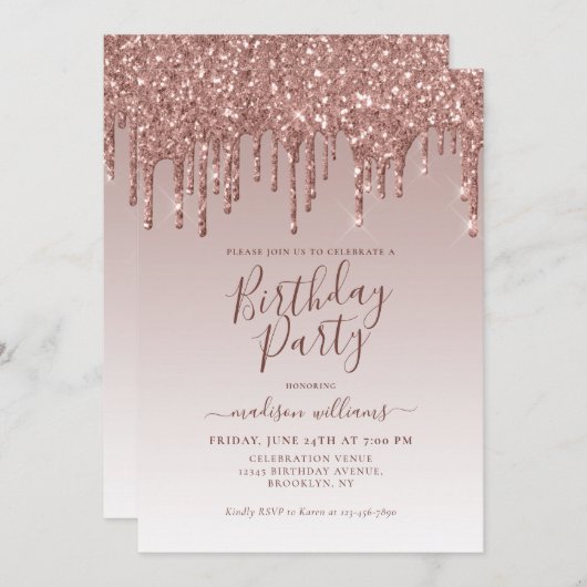 Roze Rose Gold Glitter Sparkle Driving Birthday Kaart (Voorkant / Achterkant)