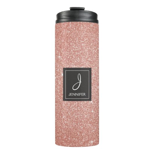 Roze Rose Gold Glitter Sparkle Elegant Monogram Thermosbeker (Voorkant)