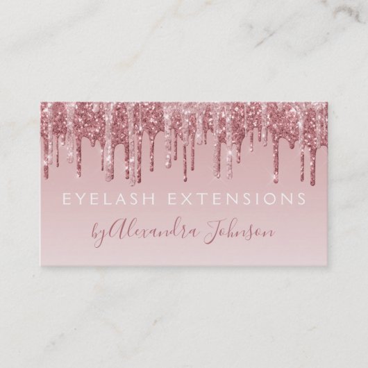 Roze Rose Gold Glitter Sparkle Eyelash Extensions Visitekaartje (Voorkant)