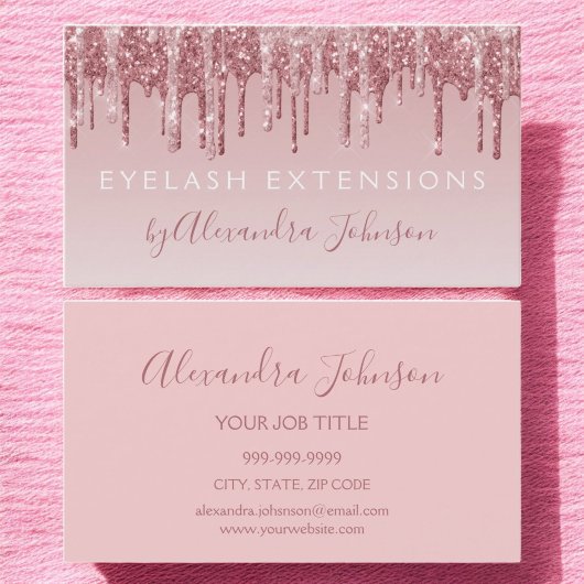 Roze Rose Gold Glitter Sparkle Eyelash Extensions Visitekaartje