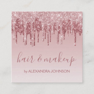 Roze Rose Gold Glitter Sparkle Hair Makeup Vierkante Visitekaartje