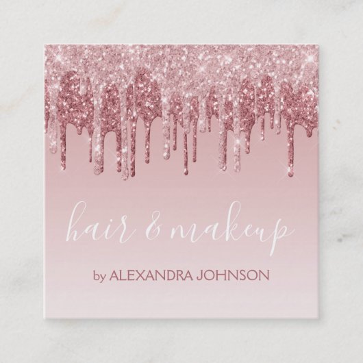 Roze Rose Gold Glitter Sparkle Hair Makeup Vierkante Visitekaartje (Voorkant)
