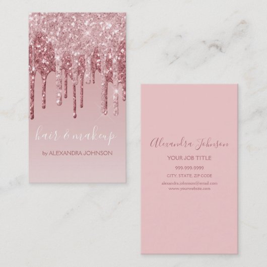 Roze Rose Gold Glitter Sparkle Hair Makeup Visitekaartje (Voorkant / Achterkant)