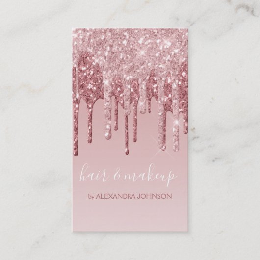 Roze Rose Gold Glitter Sparkle Hair Makeup Visitekaartje (Voorkant)