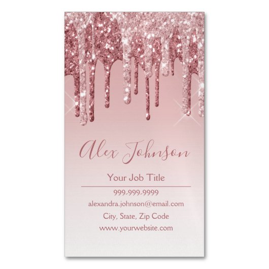 Roze Rose Gold Glitter Sparkle Magnetisch Visitekaartje (Voorkant Verticaal)