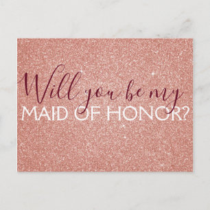 Roze Rose Gold Glitter & Sparkle Maid of Honor Uitnodiging Briefkaart