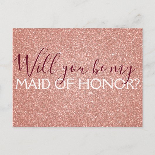 Roze Rose Gold Glitter & Sparkle Maid of Honor Uitnodiging Briefkaart (Voorkant)