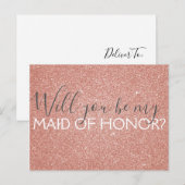 Roze Rose Gold Glitter & Sparkle Maid of Honor Uitnodiging Briefkaart (Voorkant / Achterkant)