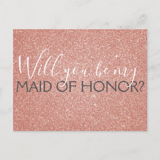 Roze Rose Gold Glitter & Sparkle Maid of Honor Uitnodiging Briefkaart (Voorkant)