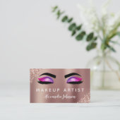 Roze Rose Gold Glitter Sparkle Makeup Artist Visitekaartje (Staand voorkant)