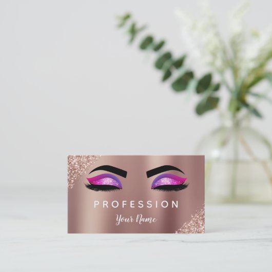 Roze Rose Gold Glitter Sparkle Makeup Artist Visitekaartje (Staand voorkant)