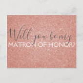 Roze Rose Gold Glitter & Sparkle Matron of Honor Uitnodiging Briefkaart (Voorkant)