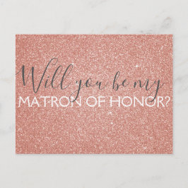 Roze Rose Gold Glitter & Sparkle Matron of Honor Uitnodiging Briefkaart