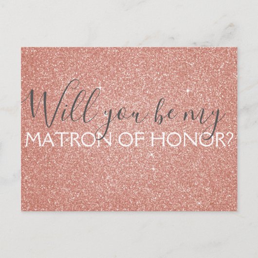 Roze Rose Gold Glitter & Sparkle Matron of Honor Uitnodiging Briefkaart (Voorkant)