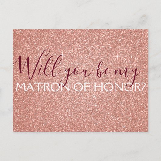 Roze Rose Gold Glitter & Sparkle Matron of Honor Uitnodiging Briefkaart (Voorkant)