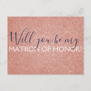 Roze Rose Gold Glitter & Sparkle Matron of Honor Uitnodiging Briefkaart