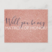 Roze Rose Gold Glitter & Sparkle Matron of Honor Uitnodiging Briefkaart (Voorkant)