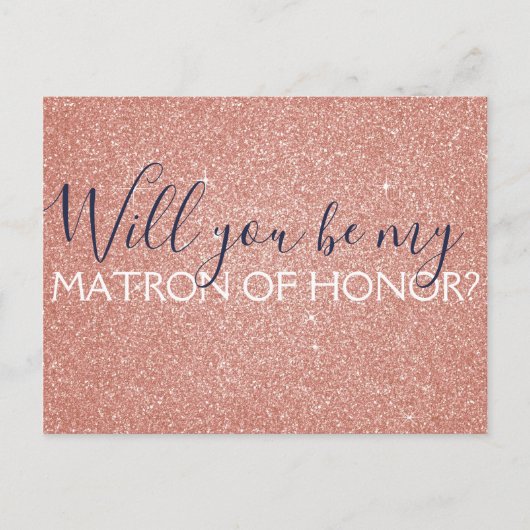 Roze Rose Gold Glitter & Sparkle Matron of Honor Uitnodiging Briefkaart (Voorkant)