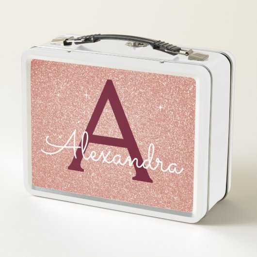 Roze Rose Gold Glitter & Sparkle Monogram (Achterkant)
